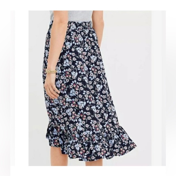 Loft Floral Navy hi low ruffle Skirt L - Picture 2 of 11